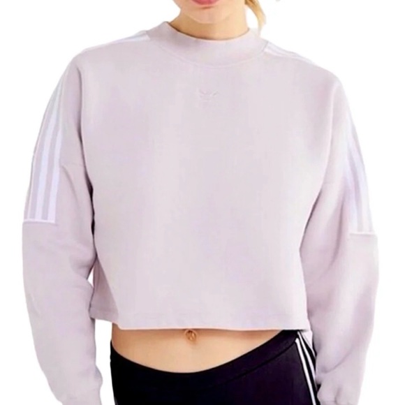 Adidas Cropped Sweatshirt Oversized Medium Women's Light Purple 🤍 Cute EUC! - Picture 2 of 5